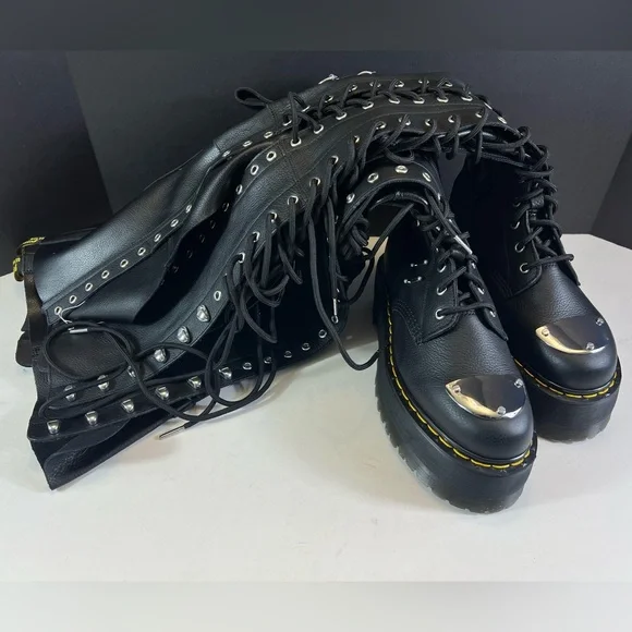 🆕Dr. Martens 28 Eye Extreme MAX Virginia Leather Knee High Boots In Black Size:8 - Picture 6 of 16